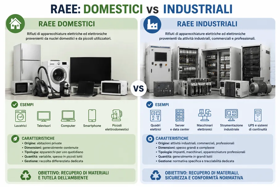 Infografica confronto RAEE domestici e industriali
